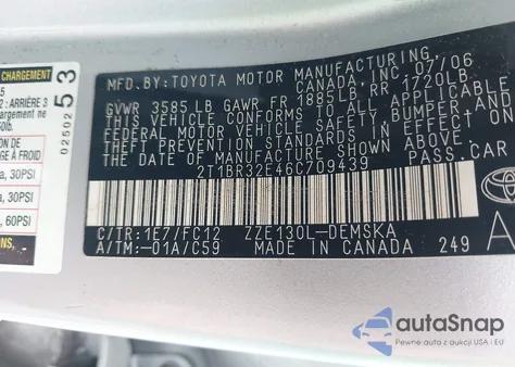 2006 Toyota Corolla S из США, поврежденный, VIN 2T1BR32E46C709439